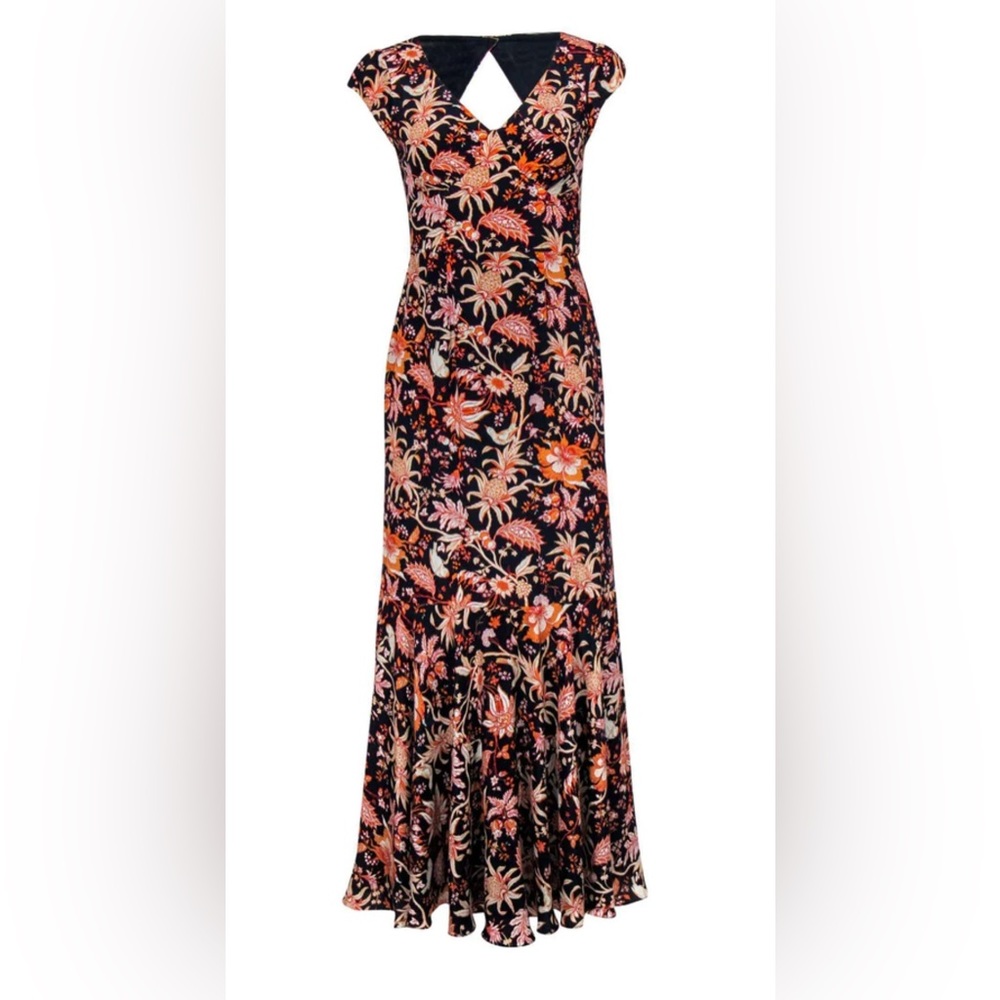 Leifsdottir Bruna Silk Maxi Dress 8 Pineapple Blue Floral Anthropologie Boho